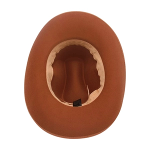 Classic camel wide brim fedora hat with a stylish belt and soft inner sweatband