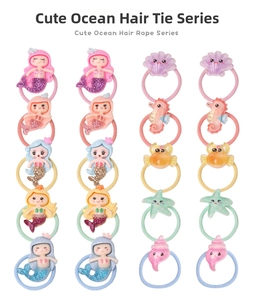 20-piece cute ocean-themed hair ties featuring resin mermaid shells and sea creatures