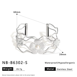 Detailed view of silver stainless steel cuff bracelet showing inner diameter dimensions