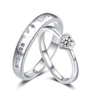 Couple Rings Heart Zirconia Adjustable Band Endless Love Engraved Romantic Jewelry For Lovers