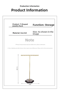 Detailed dimension guide for metal T-shaped jewelry stand with marble base