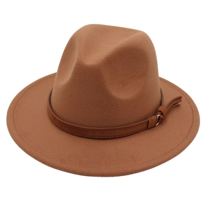 Classic brown felt fedora hat with elegant leather band and metallic buckle detail
