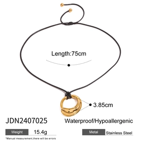 Waterproof stainless steel irregular pendant necklace with black cord for daily wear