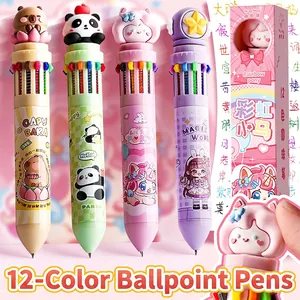 Multi Color Ballpoint Pen Retractable Cartoon Animal Figure Top Stationery Writing Drawing For Students Kids