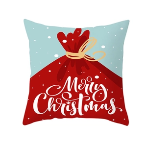 Detail of Christmas pillowcase featuring a red Santa gift bag and Merry Christmas text