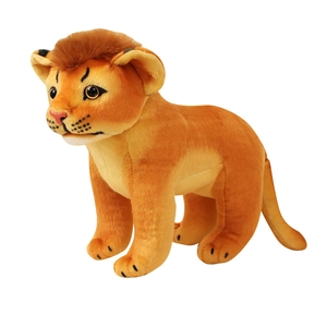 Realistic standing lion plush toy with soft ginger fur and dark brown faux mane