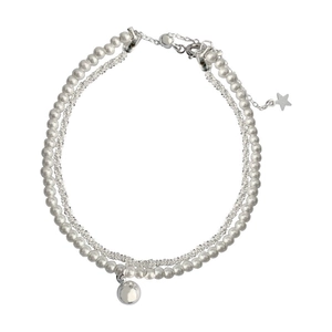 Double Layer Artificial Pearl Bracelet Alloy Silver Color Ball Star Pendant Elegant French Light Luxury Jewelry For Women