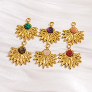 Bohemian style fan shaped natural stone pendants with gold stainless steel base