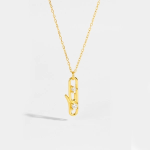 Elegant gold S925 sterling silver paperclip pendant necklace with white zircon stones