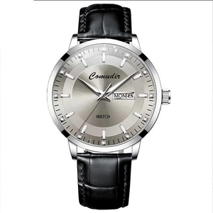 Montre Homme Quartz Affaires Imperméable Lumineux Double Calendrier Acier Inoxydable Bracelet Cuir Mode Pour Hommes