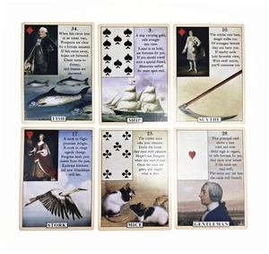 Detailed spread of Sea Soul Journey Oracle cards with vintage illustrations and poetry