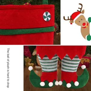 Christmas elf candy bag with red green felt fabric and striped legs for holiday decor