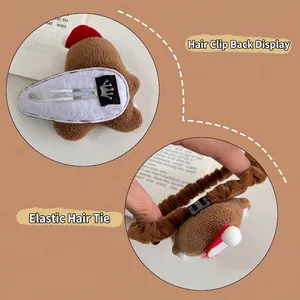 Plush Christmas gingerbread man hair clip and elastic hair tie set for girls