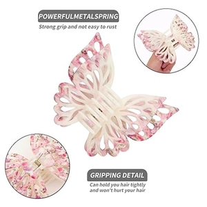 Elegant 14cm double-layer butterfly hair claw clip with floral patterns and strong spring
