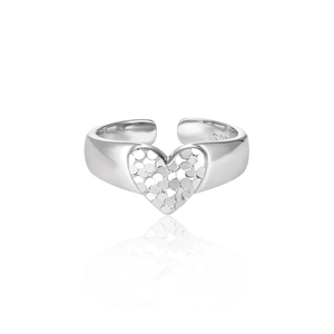 S925 Sterling Silver Heart Adjustable Ring For Women Ins Style Mirror Finish Open Finger Ring Trendy Minimalist Jewelry Gift