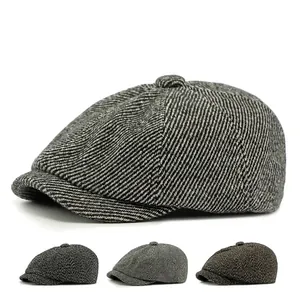 Britische Retro Newsboy Mütze Herren Damen Fischgrät Tweed Achteckige Mütze Warmer Winter Gatsby Flache Mütze Verstellbar