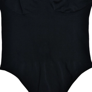 Close-up of black ribbed knit bodysuit showing high-elasticity fabric texture and detail