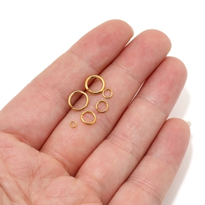 18K gold plated stainless steel jump rings in various sizes for DIY jewelry making