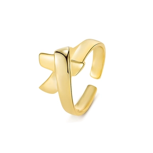 Minimalist 925 sterling silver bow knot open ring with polished gold finish for women