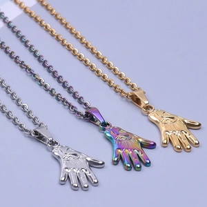 Hand of Fatima Hamsa turtle pendant necklace in silver, gold and rainbow finishes