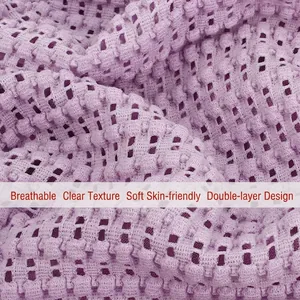Unisex light purple knit beanie featuring breathable honeycomb texture and double-layer design