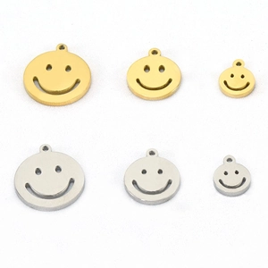 Detailed comparison of DIY smiley face charms in gold and silver steel and three sizes