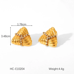 Detailed view of 18K gold plated shell texture earrings with size and weight specs