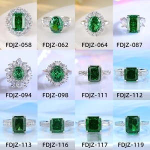 Collection of luxury S925 sterling silver rings with emerald green zircon gemstones