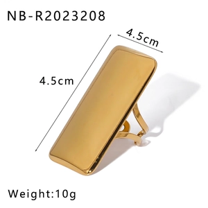 Polished 18K gold stainless steel oversized 4.5cm rectangular geometric statement ring