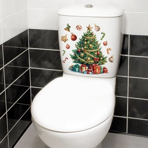 Christmas tree PVC toilet stickers with festive ornaments and colorful gift boxes decor