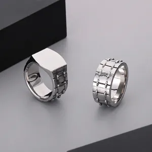 Punk Stainless Steel Ring Industrial Biker Signet Geometric Vintage Locomotive Jewelry For Men