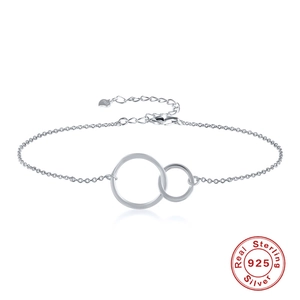 Klassisches S925 Sterling Silber Armband mit zwei Ringen und polierter O-Kette