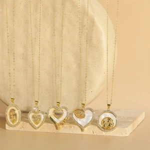 Golden MOM pendant necklaces with heart and shell designs for Mother's Day gifts