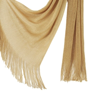 Champagne gold lurex bikini cover up scarf with fringe tassels for summer beachwear