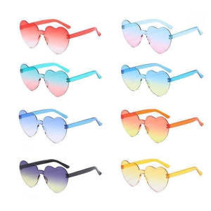 Heart Shaped Sunglasses Rimless Transparent Jelly Gradient Lens UV400 Protection Party Fashion Accessories Women