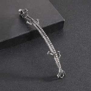 Punk style stainless steel dragon bracelet with vintage silver finish and detailed scales