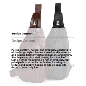 Detail view of premium leather chest bags in black and brown with metal buckles