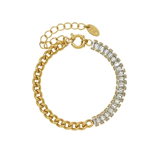 18K gold plated chain bracelet with rectangular zircon stones and minimalist lobster clasp