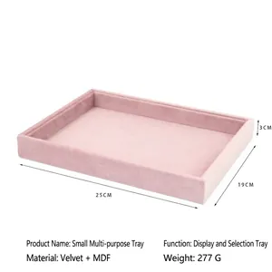 Pink velvet jewelry tray 25x19x3cm with MDF core for rings and necklaces storage