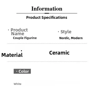 Detailed ceramic couple figure specifications table in modern Nordic minimalist white design