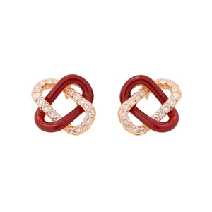 Elegant gold-plated red enamel and zircon criss-cross stud earrings for women