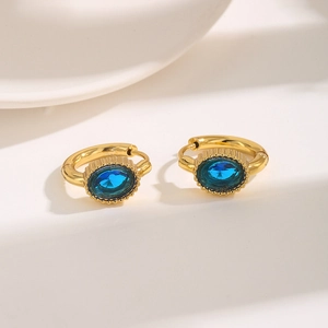 Vintage gold oval blue zircon earrings in stainless steel with a luxury polished finish