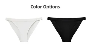 Detail view of cotton V-cut panties in black and white with elastic waistband