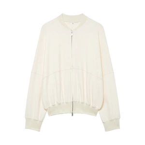 Veste bomber boutonnée pour femme blanc cassé en maille avec fermeture éclair