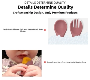 Close-up of food-grade silicone baby fork and spoon with safe rounded edges