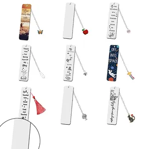 Set of 9 stainless steel bookmarks with charms and inspirational quotes on white background