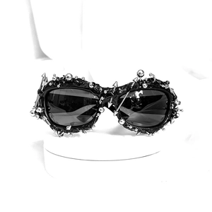 Street punk sunglasses with silver metal studs and spikes on high-quality black frames