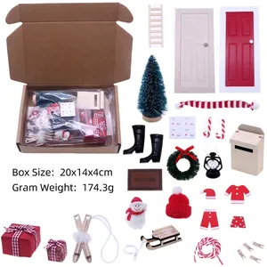 Miniature Christmas dollhouse kit with tiny doors, trees and decor accessories for BJD scenes