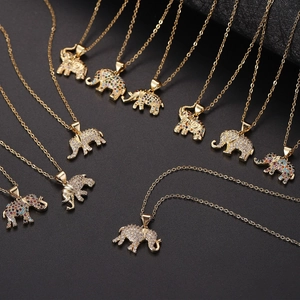 Exquisite copper elephant pendant necklaces with sparkling zircon in various vibrant colors