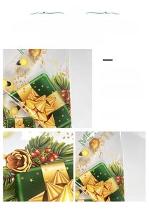 Close-up of double-sided Christmas window sticker with golden bow and star patterns